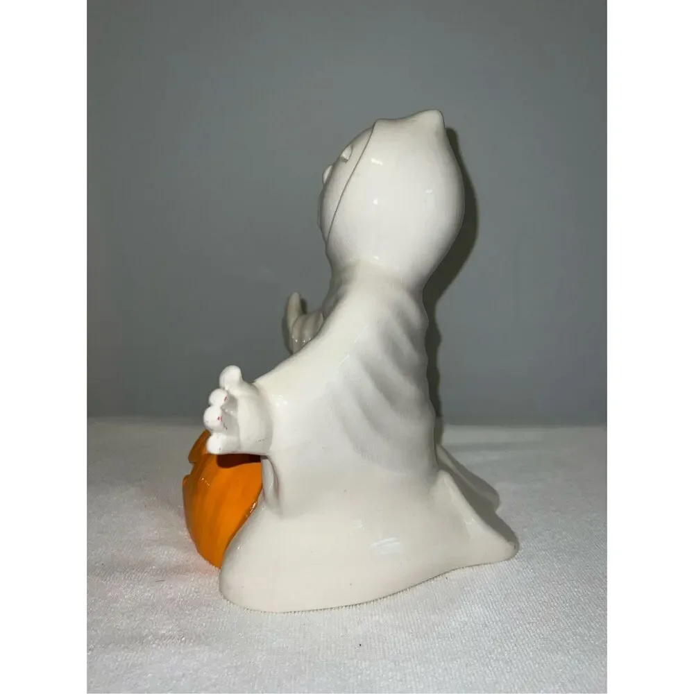 VTG Ghost Halloween PORCELINE Spooky Tealight Candleholder